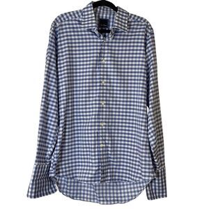 David Donahue blue gingham cuff dress shirt trim fit size large